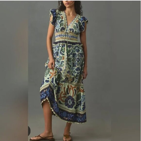 Farm Rio Ocean Tapestry Sleeveless Maxi Midi Cotton Dress size XL - Picture 1 of 9